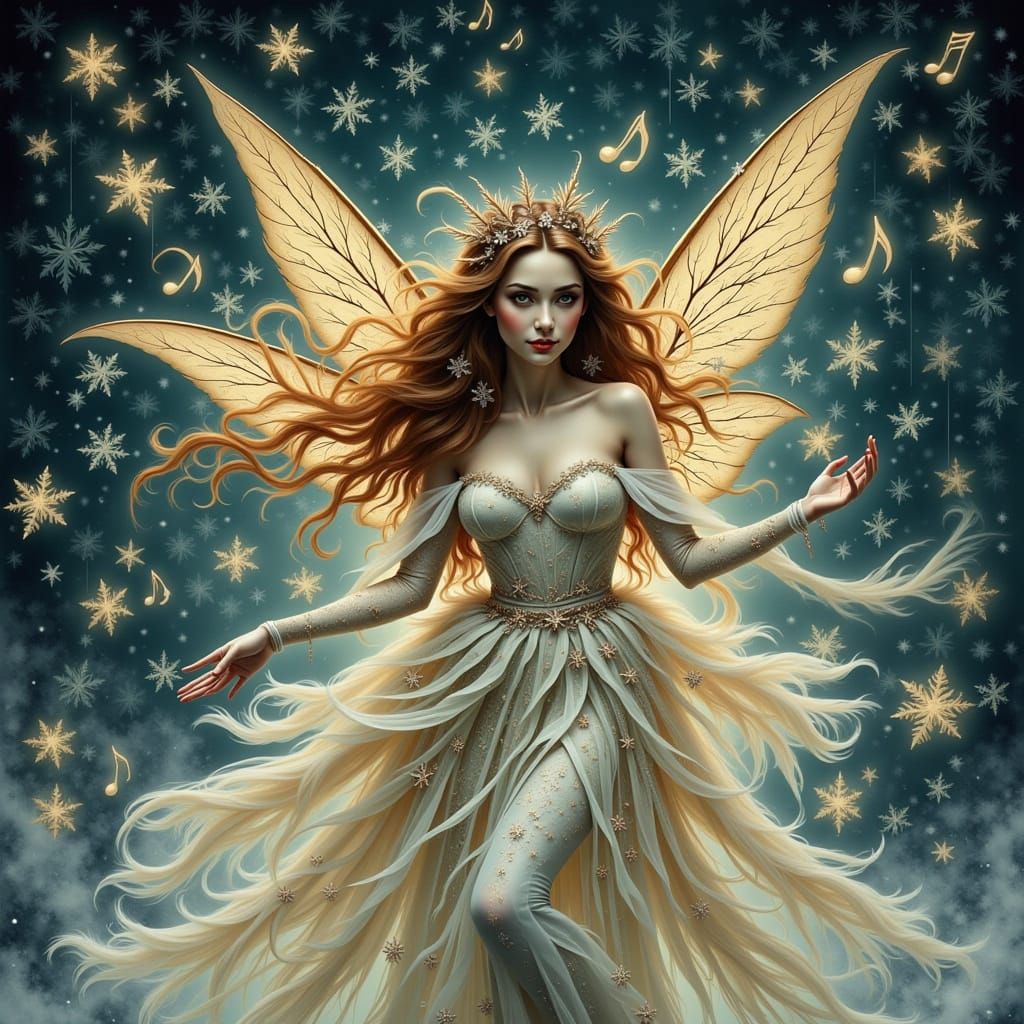 Enchanting Fairy in Musical Gown with Orchestra Wings