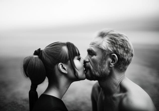 Intimate Kiss Portrait in Dramatic Lighting