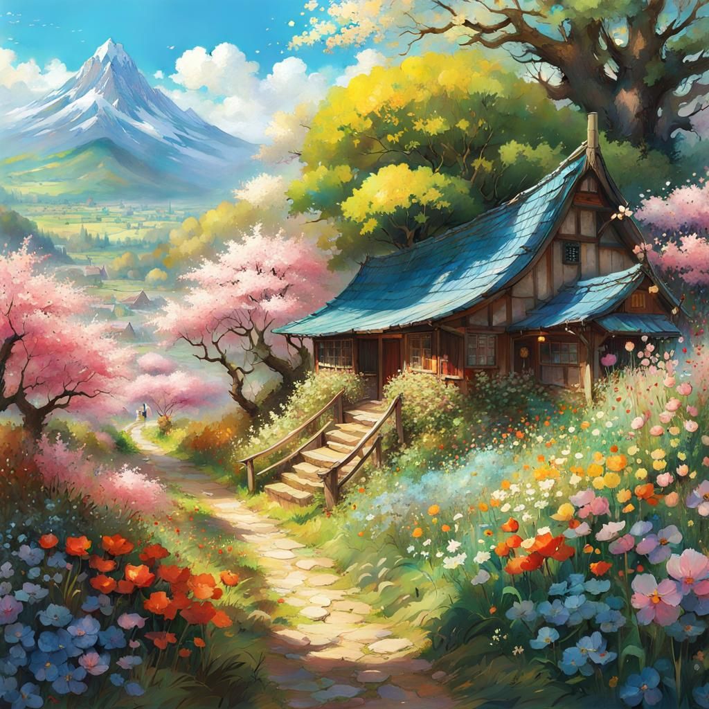 Nature Blossoms: Manga Line Art Illustration