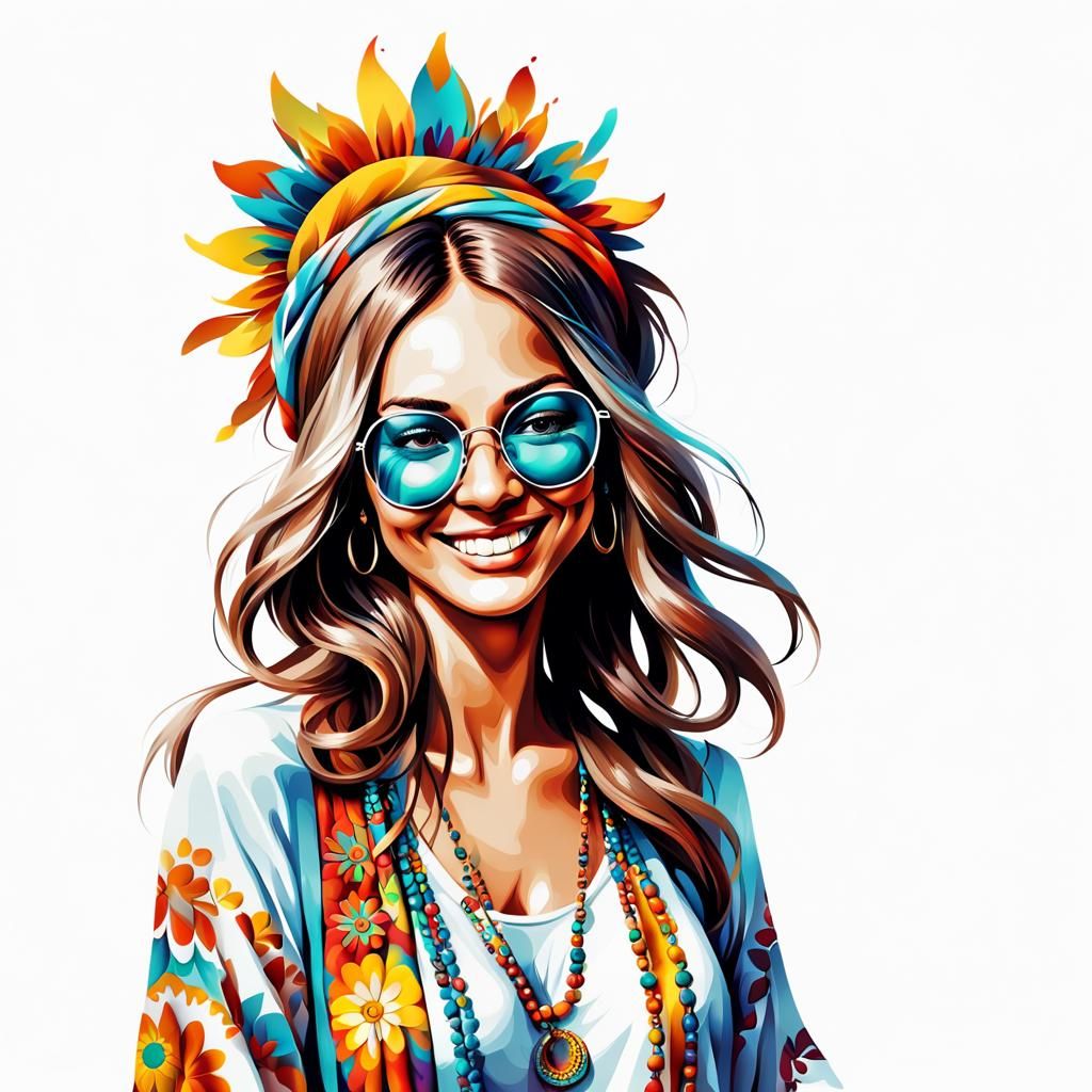 Airbrush Illustration of Beautiful Hippy Woman