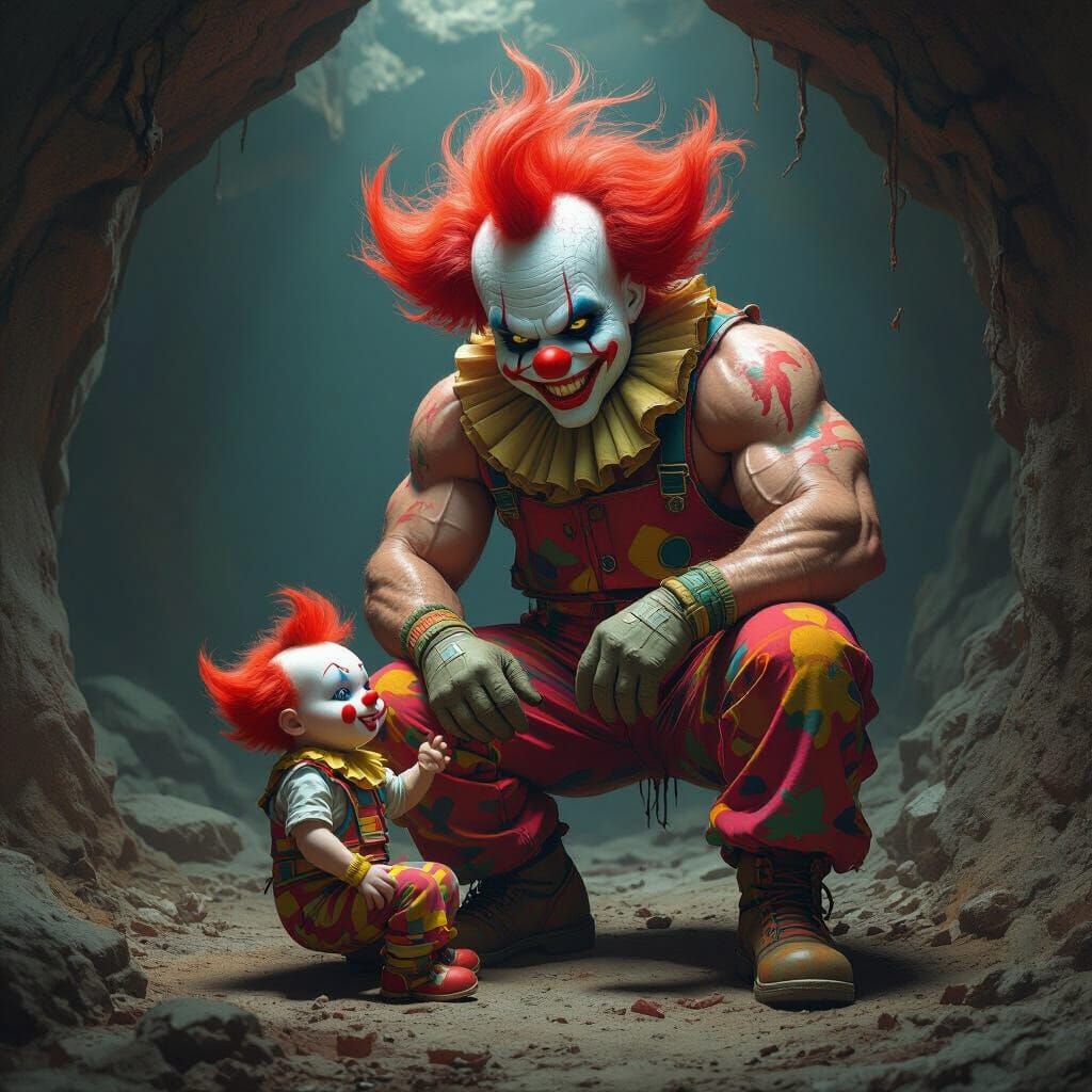Clown Spanking in Cave: Dark Fantasy Art