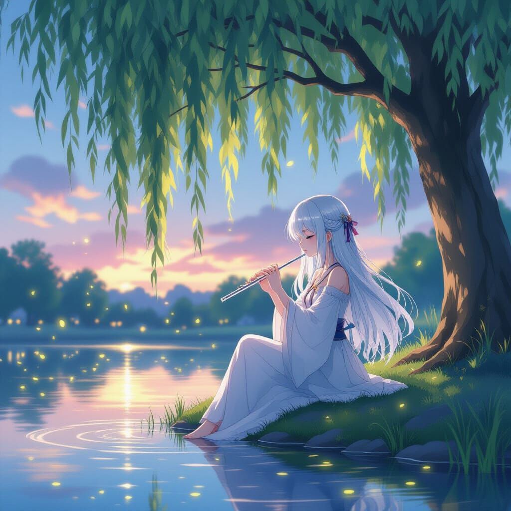 Anime Girl's Twilight Flute Serenade
