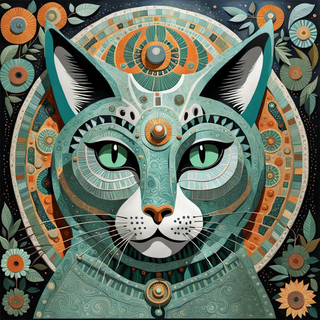 Whimsical Mint Cat Poster Art in 3D