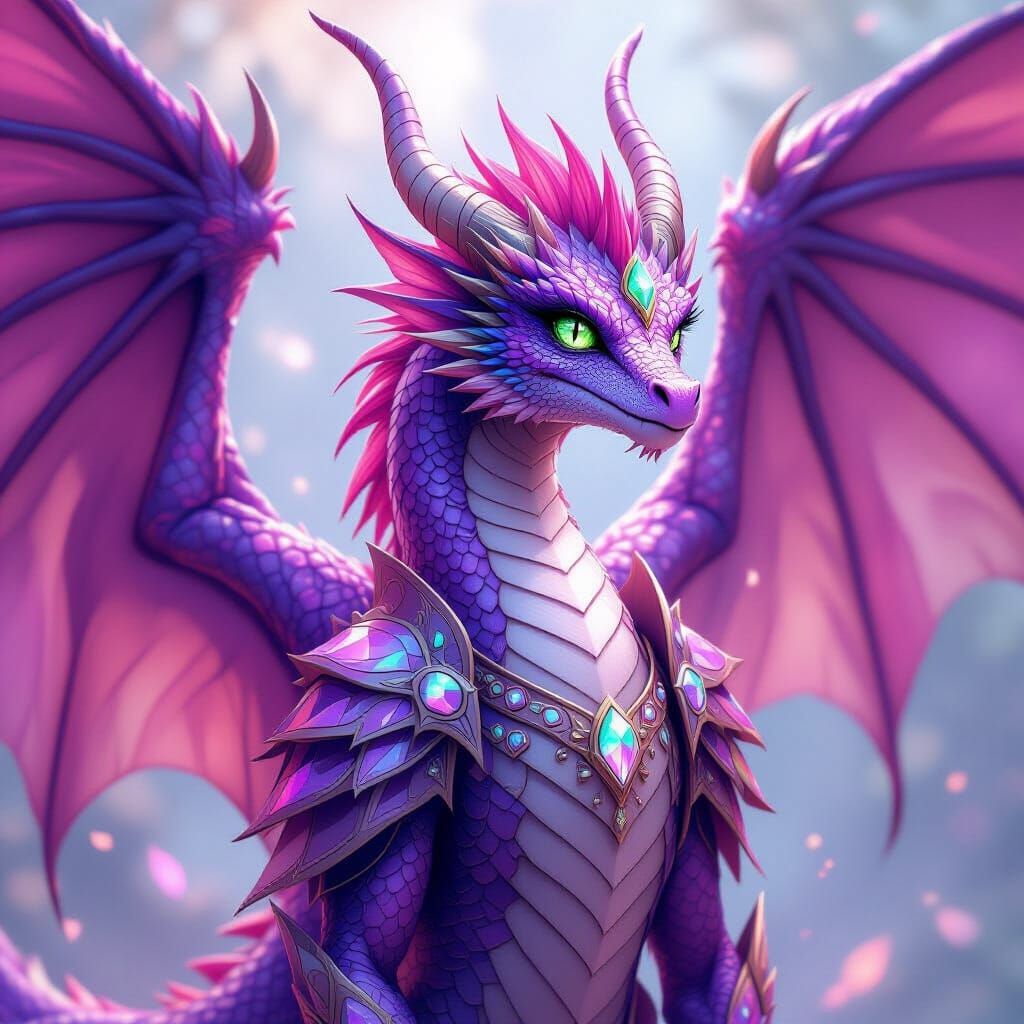 Majestic Dragon with Iridescent Scales and Crystalline Armor