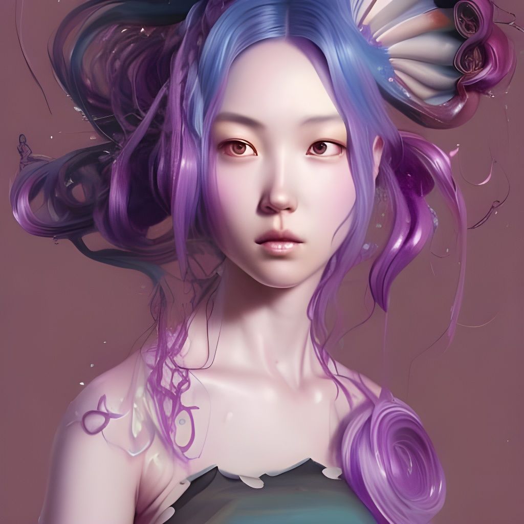 Anime Girl Portrait with Purple Hair, Digital Art