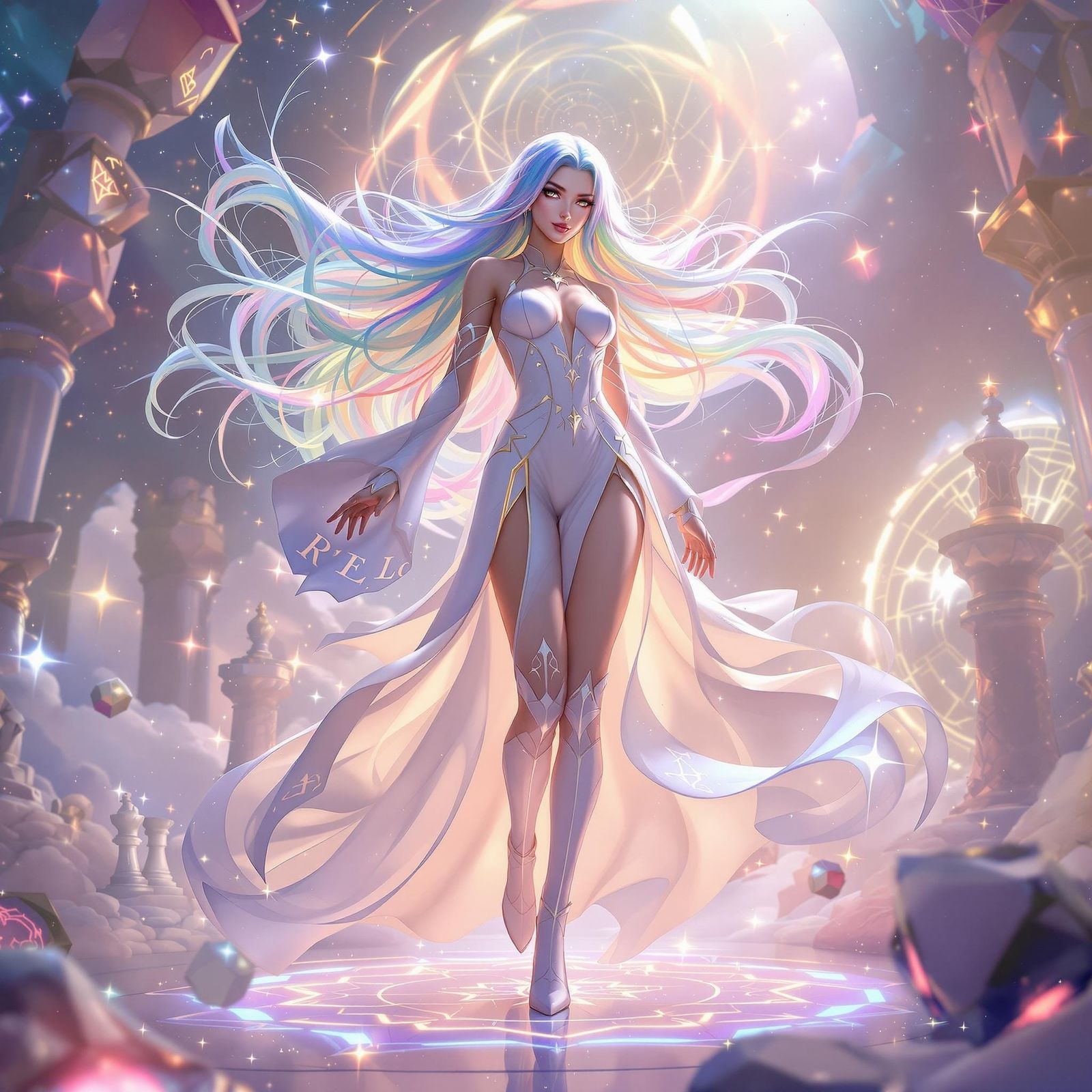 Ethereal 3D Fantasy Scene with Shiro in Magical Pose