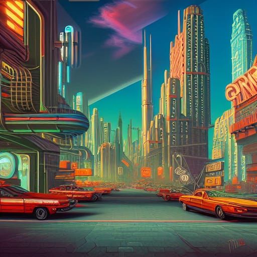 Retrofuturist NYC Street View in Digital Art
