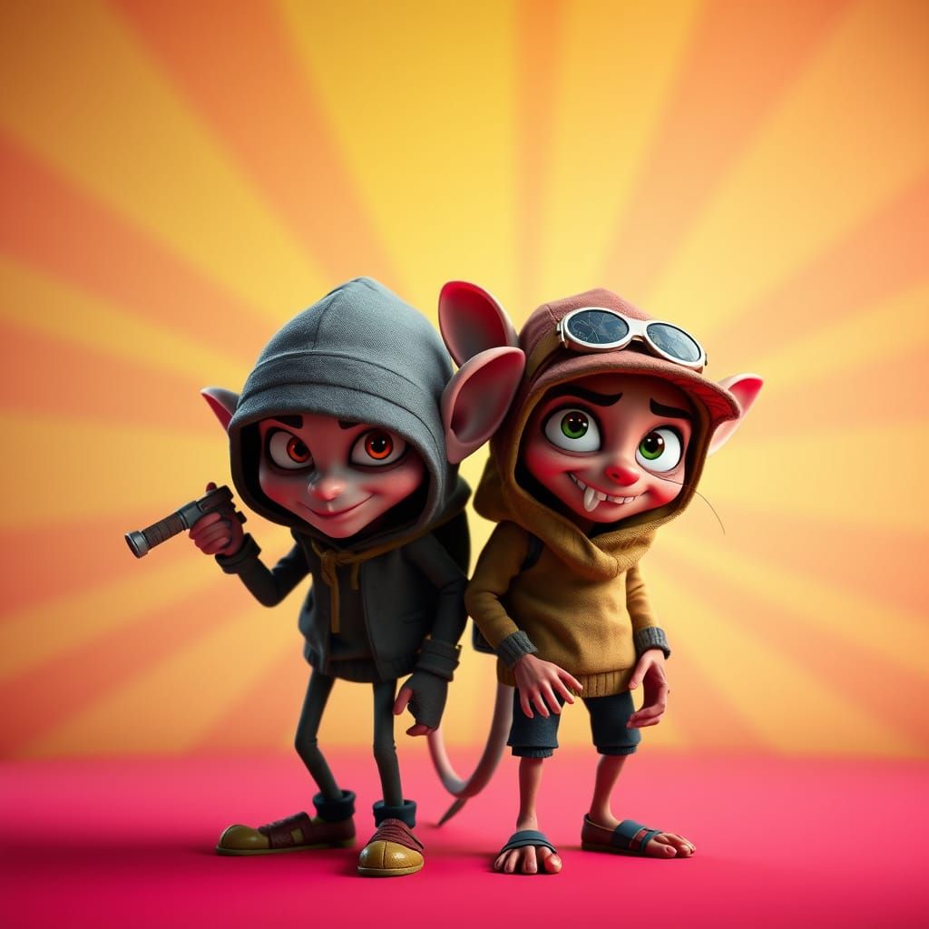 Twin Thieves: 3D Rendered Pixar-Style Concept Art