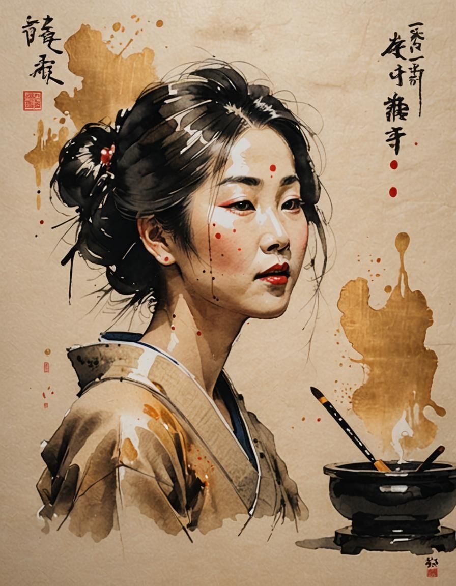 Armless Woman Paints Haiku in Sumi-e Style