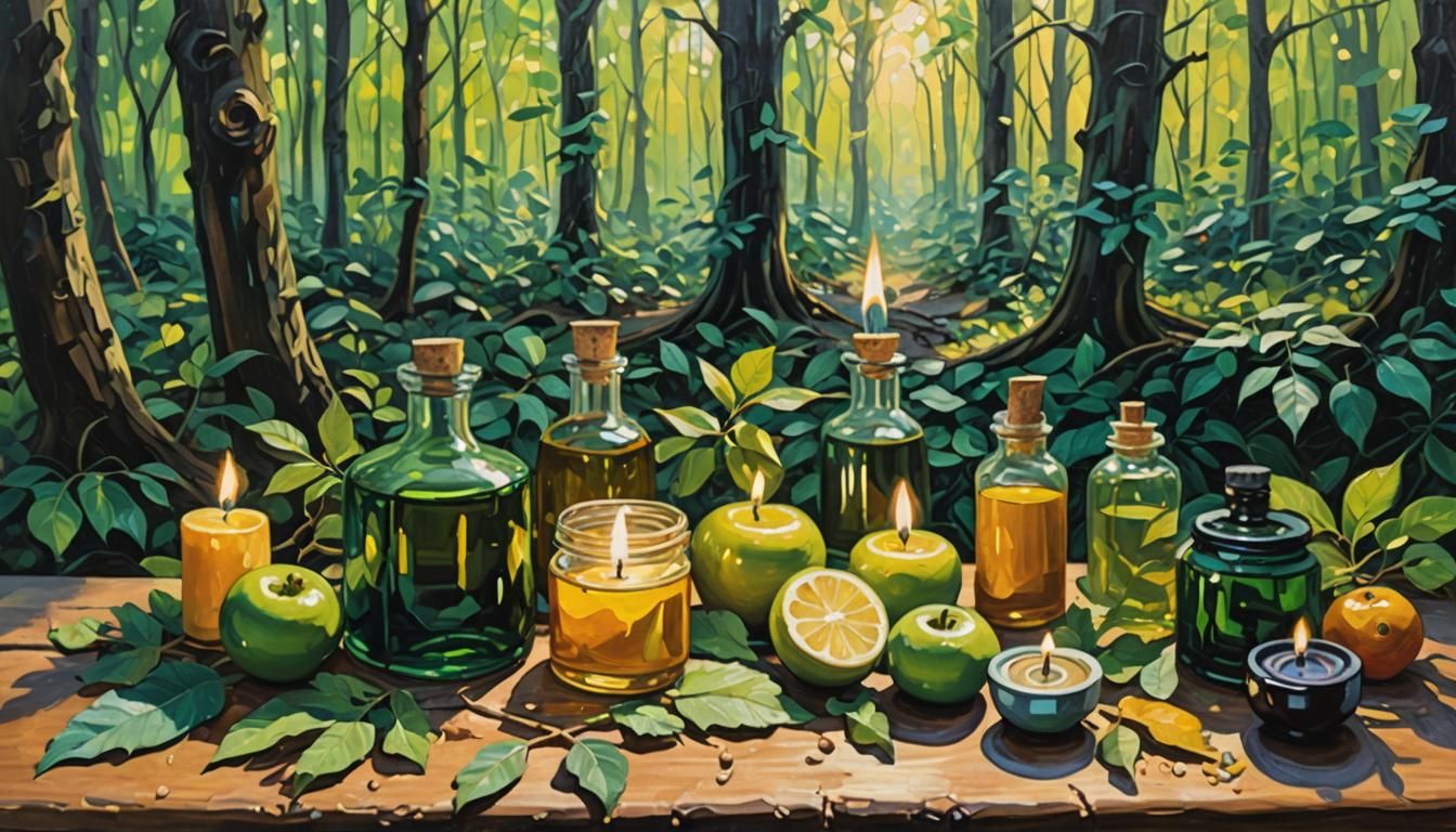 Aromatherapy Still Life in Neo-Impressionist Style