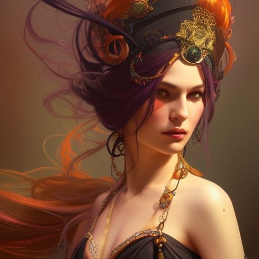 Bohemian Gypsy Princess Portrait in Art Nouveau Style