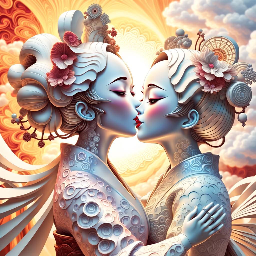 Robo Geisha Kiss: AI-Generated Abstract Fractal Art