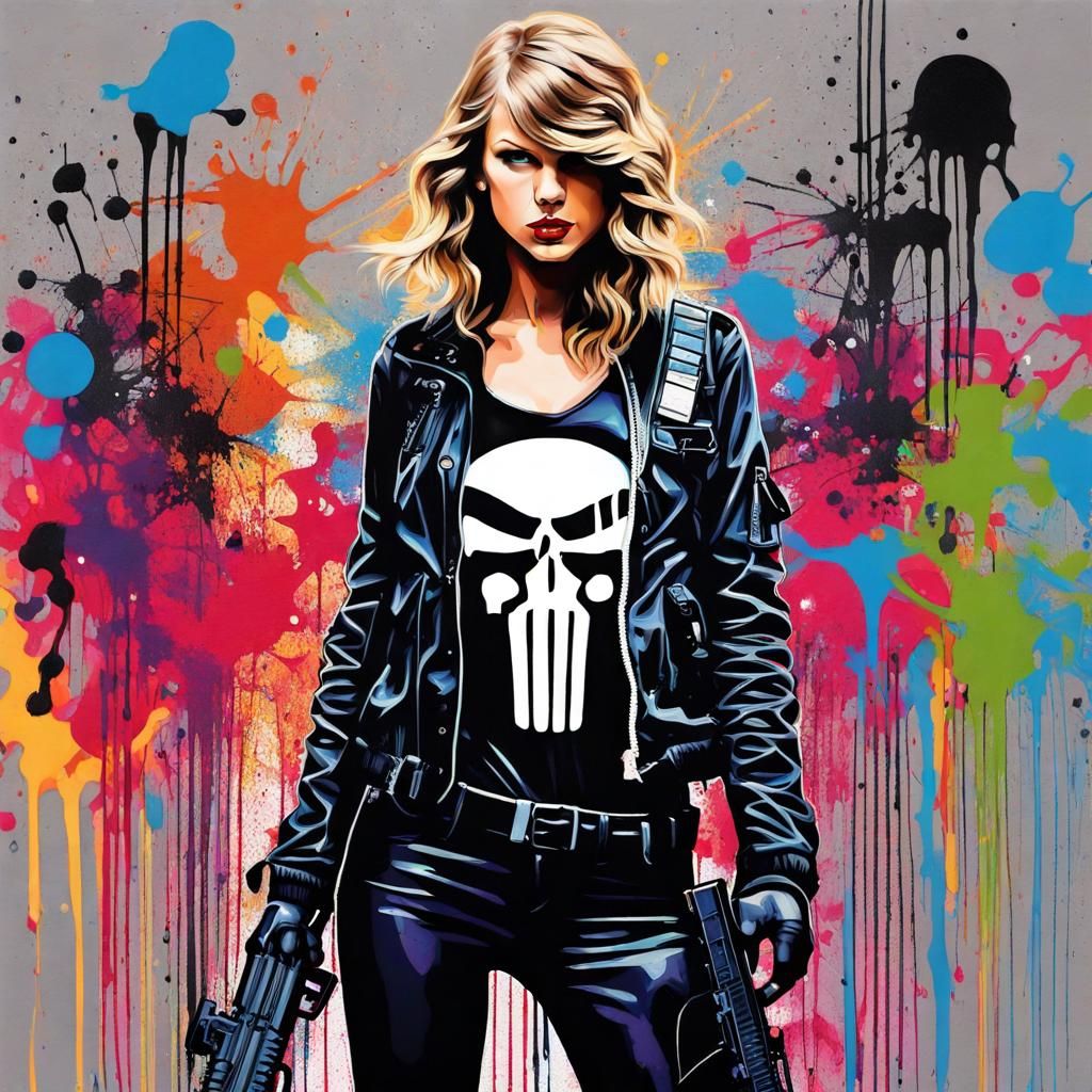 Taylor Swift as The Punisher in Graffiti Art