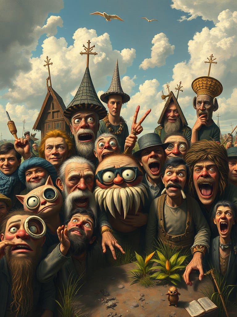 Whimsical Crowd of Curious Characters in Portrait
