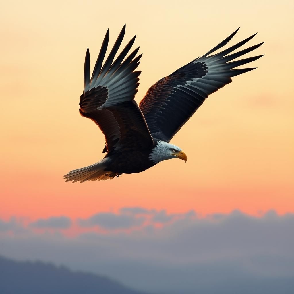 Eagle Soaring in Serene Sky, Wildlife Art