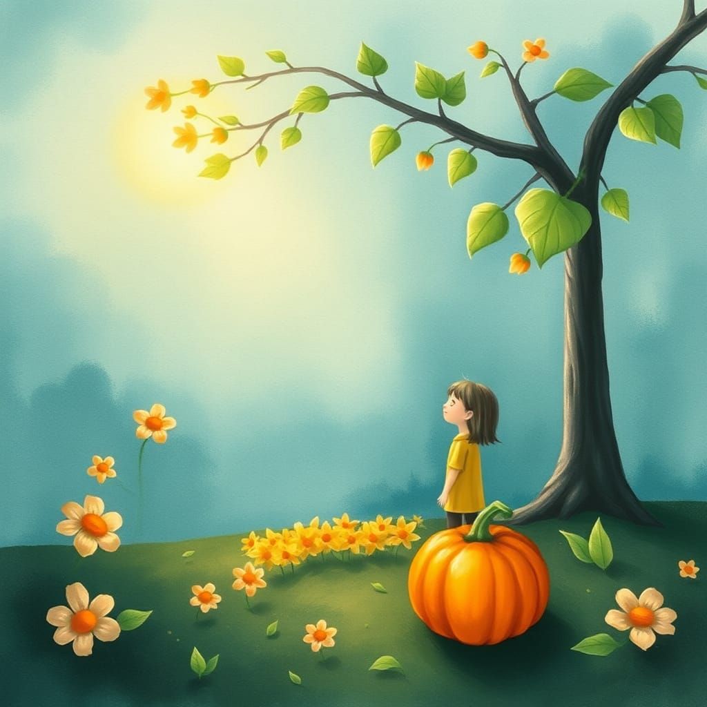 Lonely Pumpkin Longs for a Friend in Watercolors