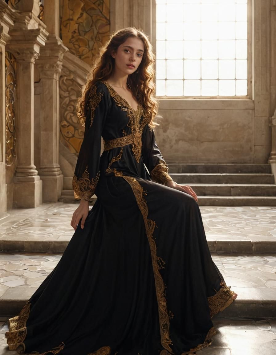 Escher-Style Woman on a Paradoxical Staircase