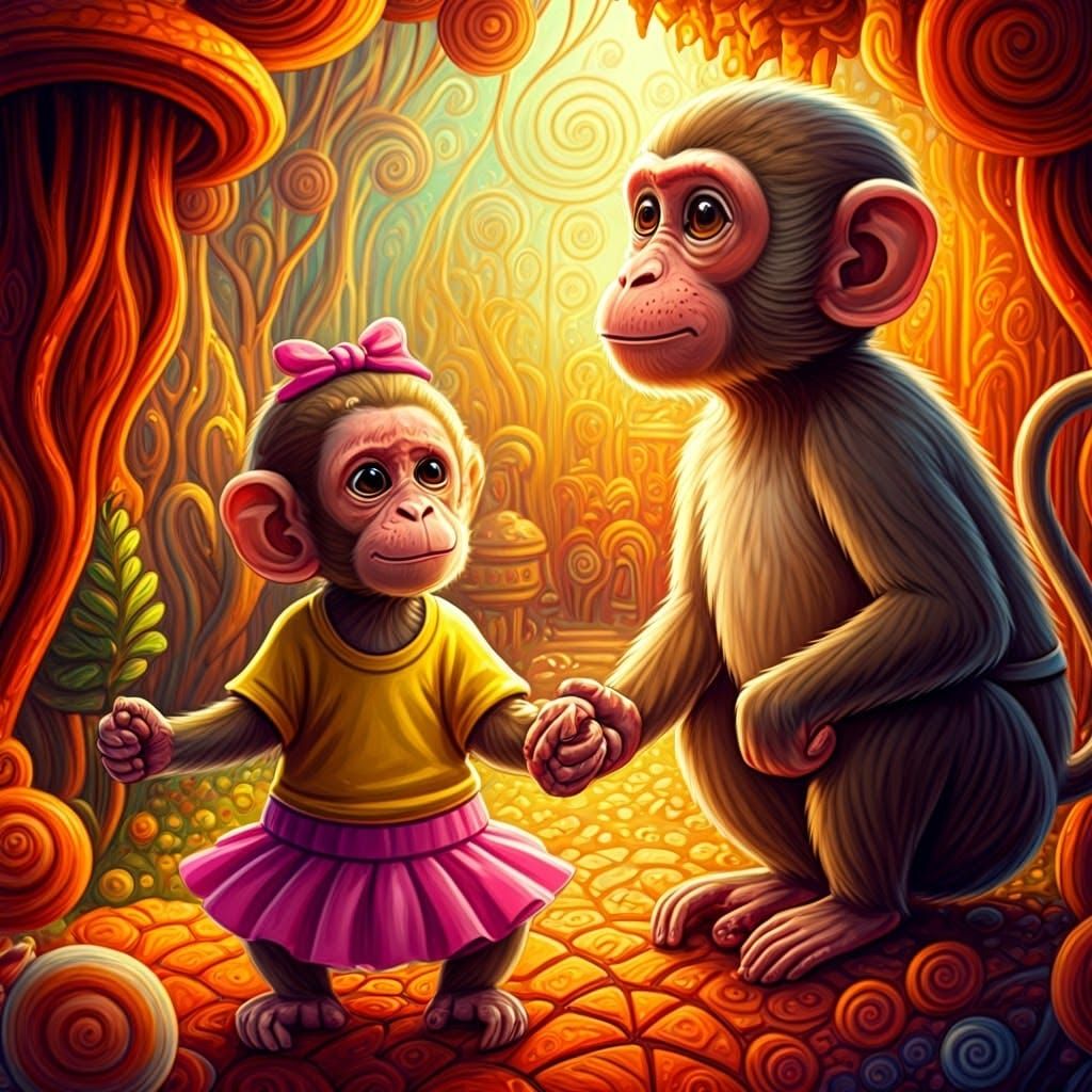 Two Monkeys in Candyland Gouache Wonderland