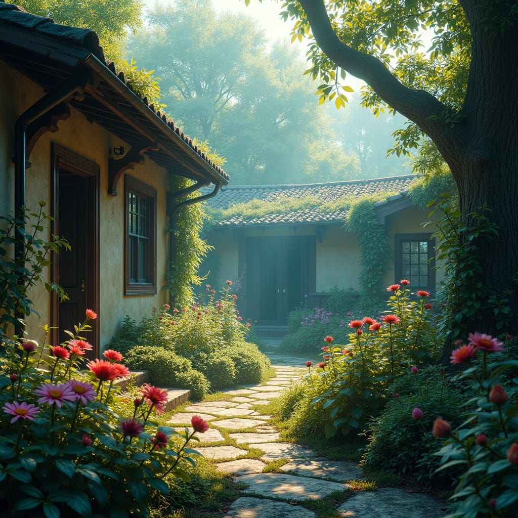 Mystical Garden in Golden Light