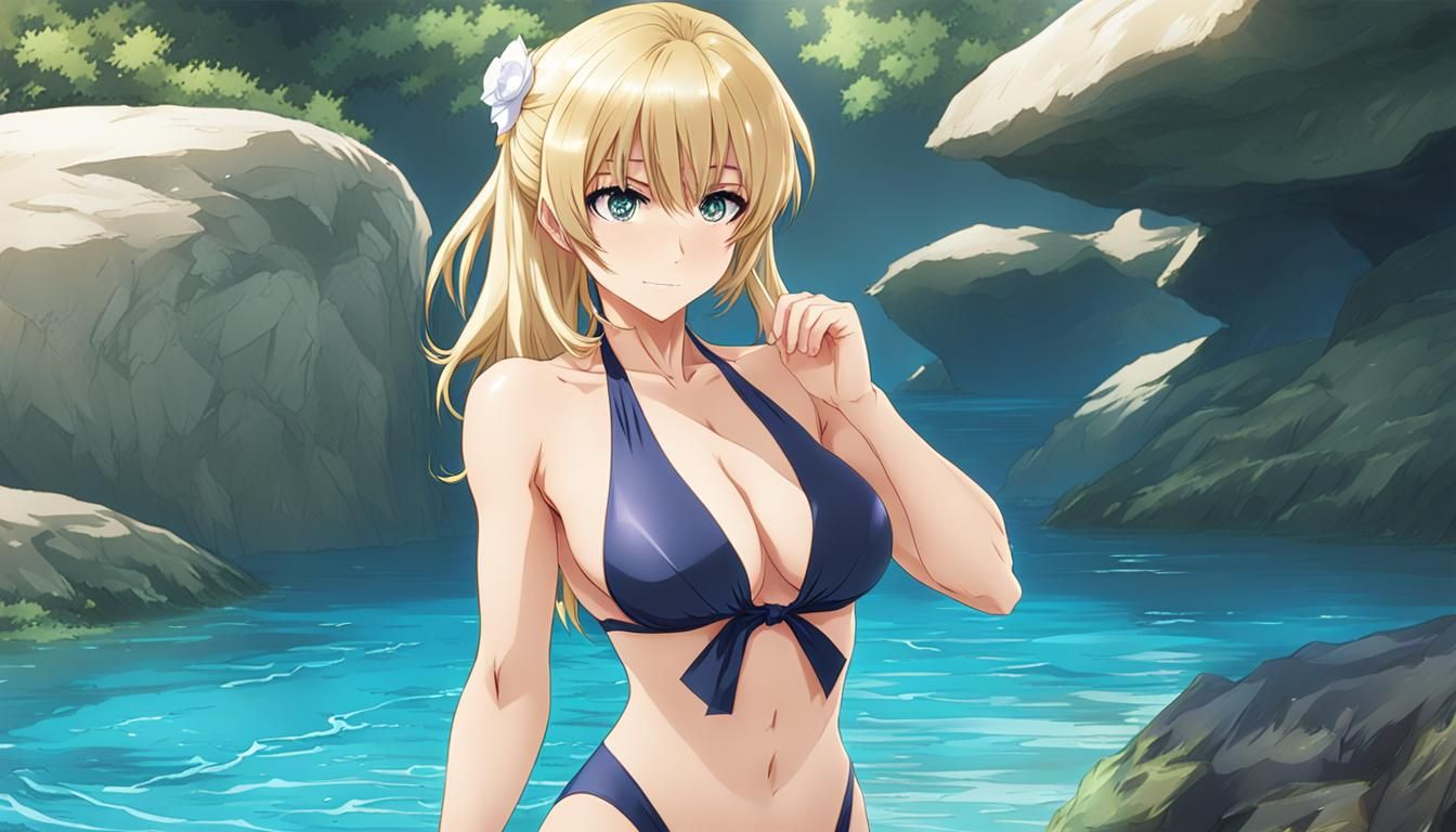Anime Girl in Swimsuit: Alluring Blonde Beauty