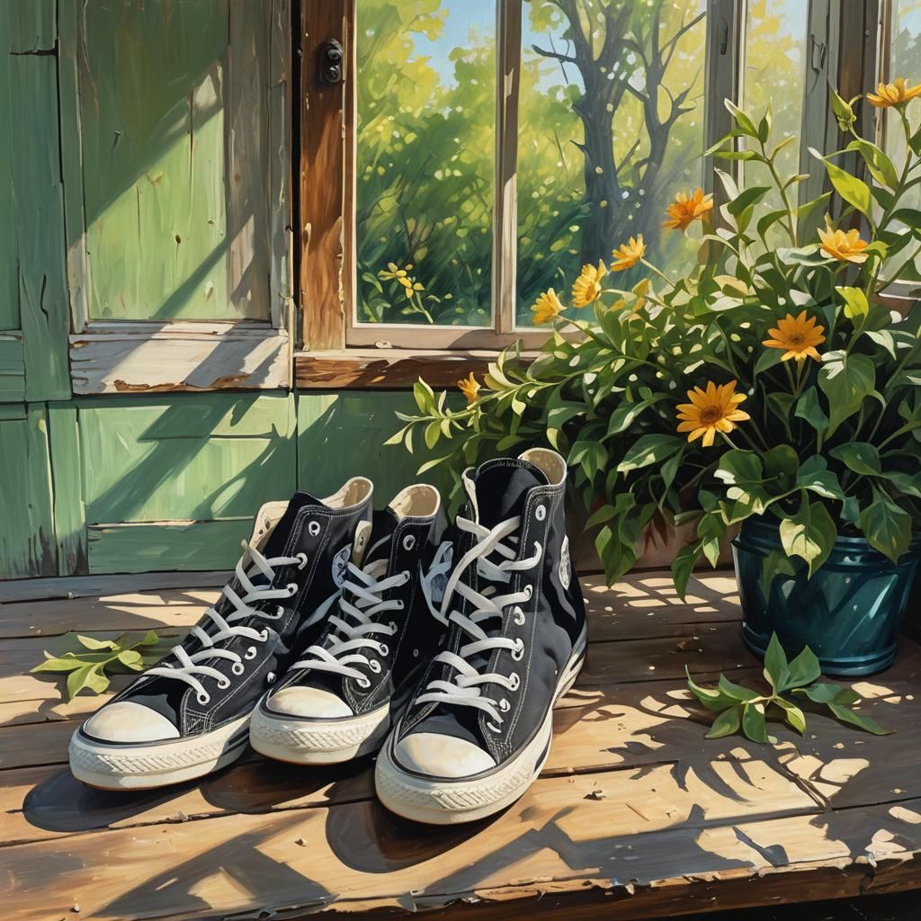 Expressionist Sneakers with Vibrant Nature View