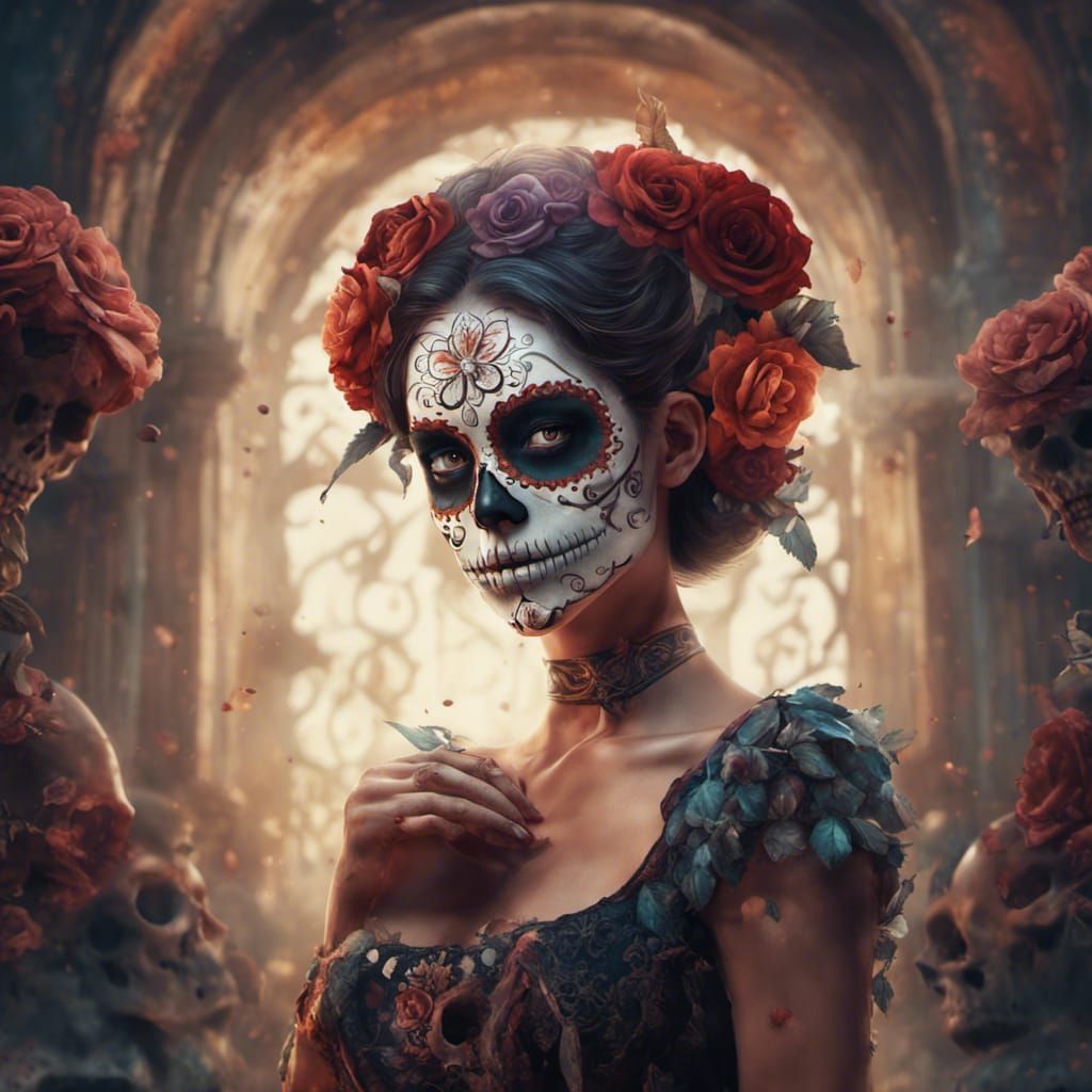 Day of the Dead Girl with Sugar Skull