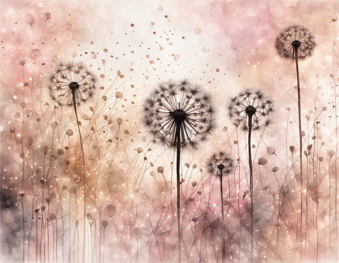 Dandelion Seeds in Hazy Pink Eclipse with Gold Accents