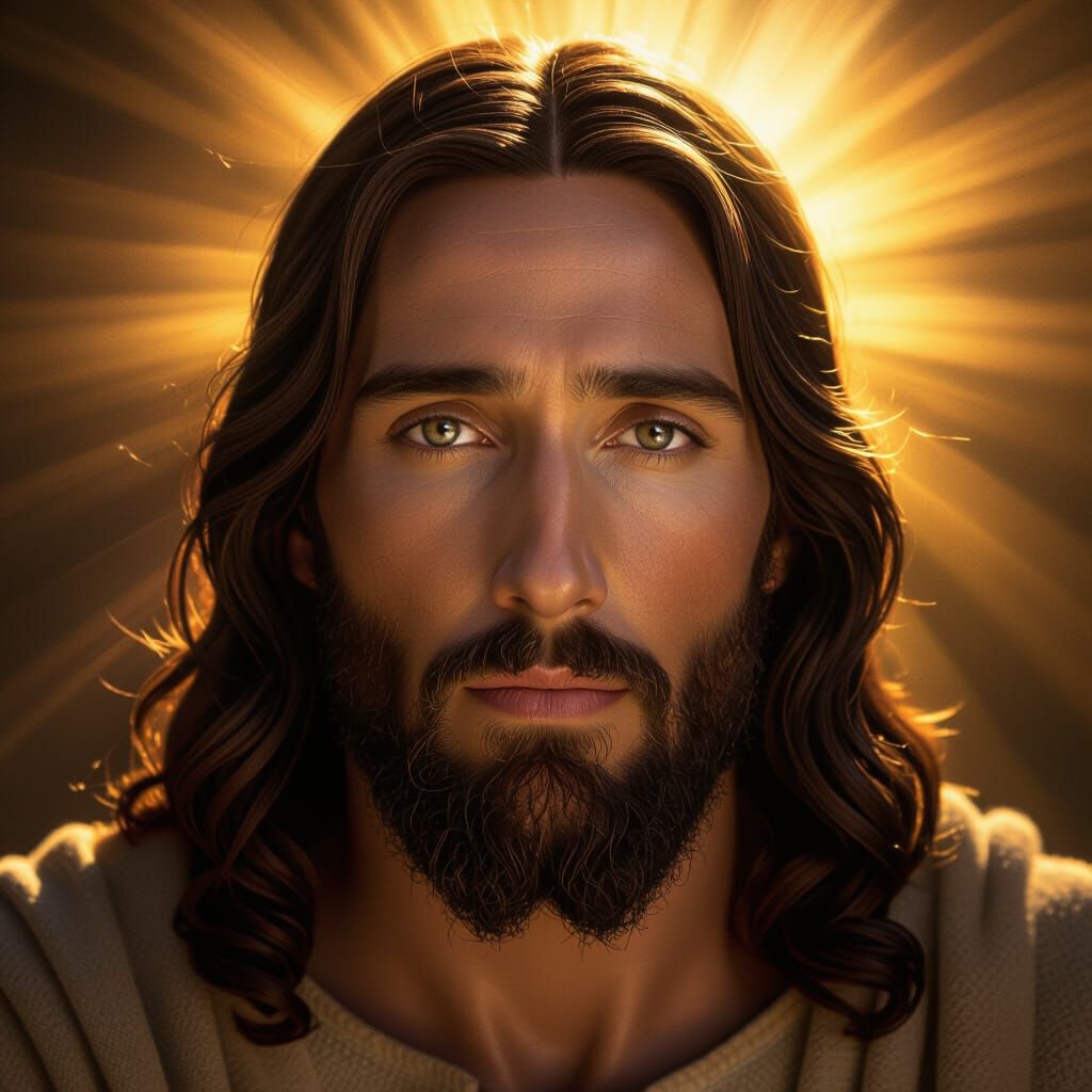 Divine Portrait of Jesus in Golden Hour Light