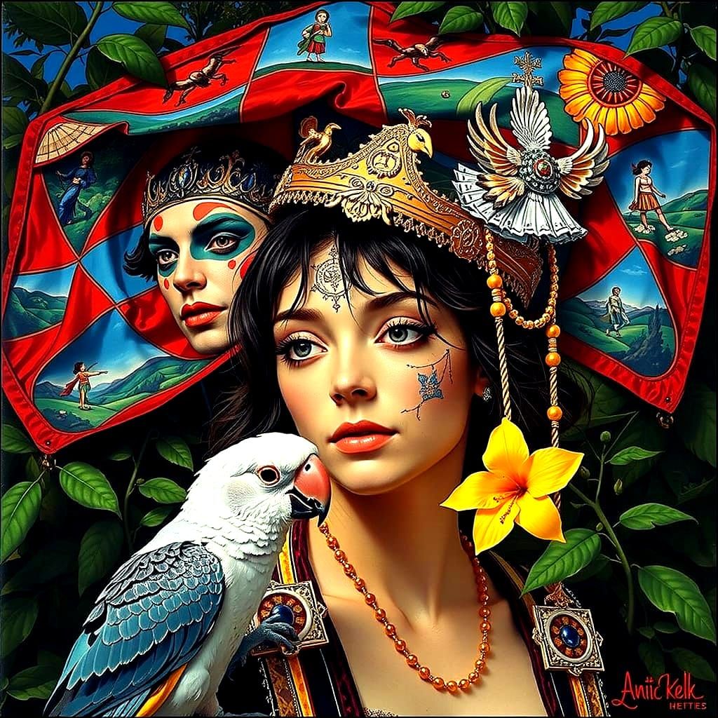 Chimaera of Harlequin and Seraphinianus Figures in Stylized ...