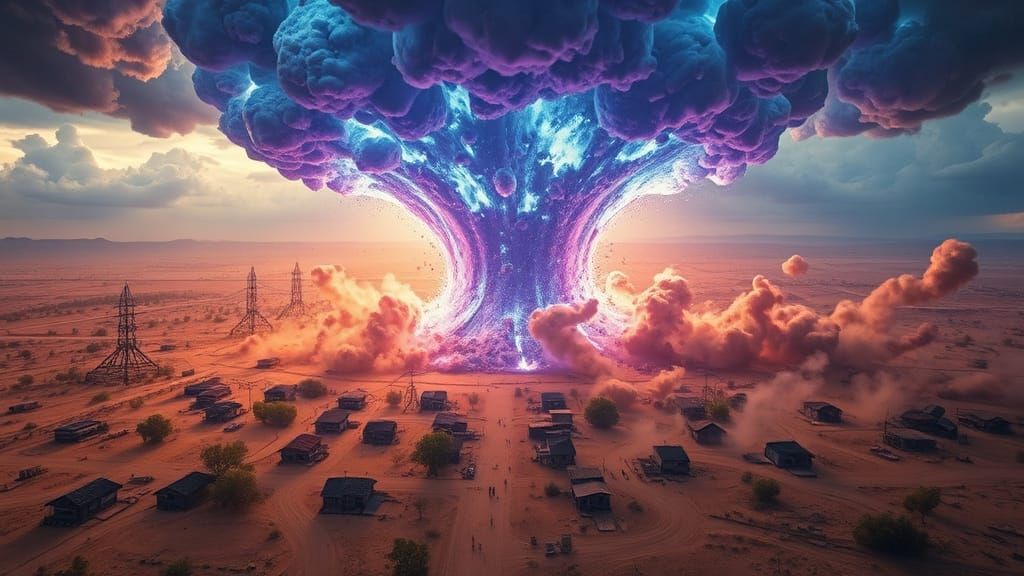 Futuristic Town Destroyed by Explosion: Digital Matte Painti...