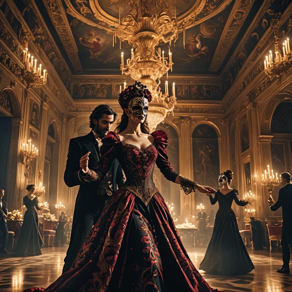 Persephone and Hades Dance in Baroque Ballroom