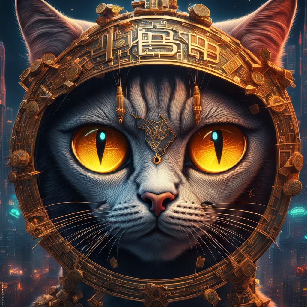 Bitcoin Cat Brain NFT Eye in Detailed Digital Art