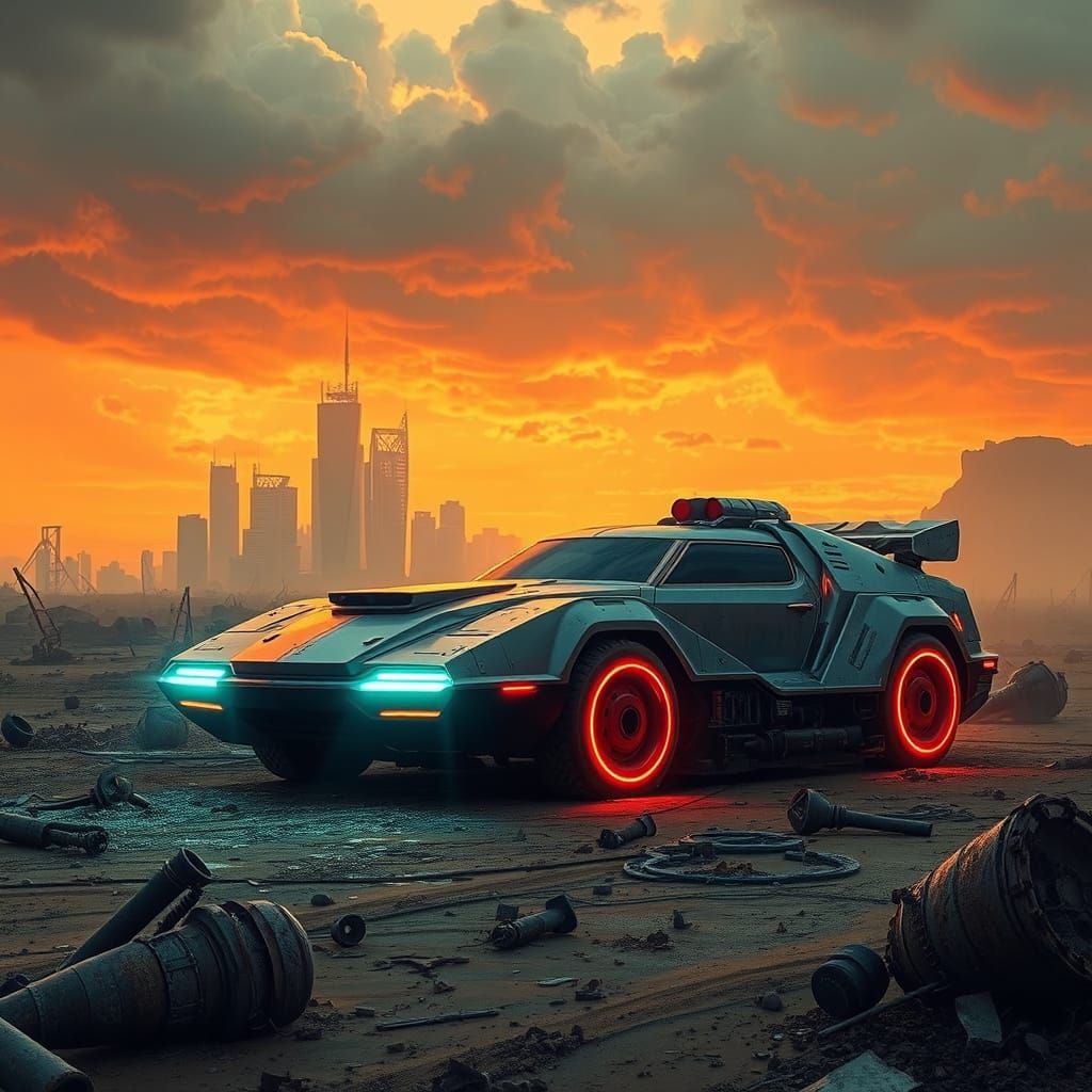 Cyberpunk Armoured Car in Industrial Wasteland