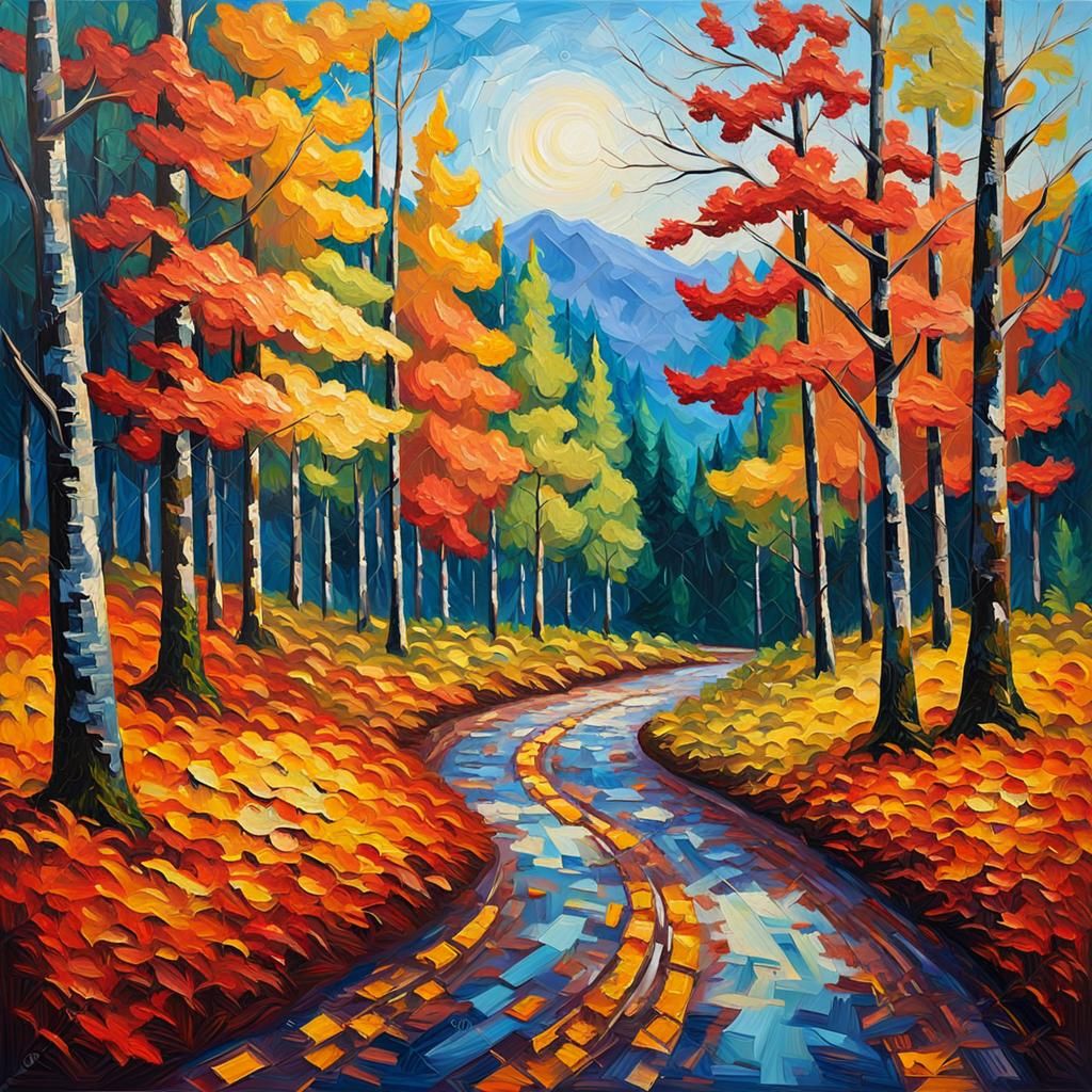 Autumnal Forest in Impasto Neo-Impressionist Style