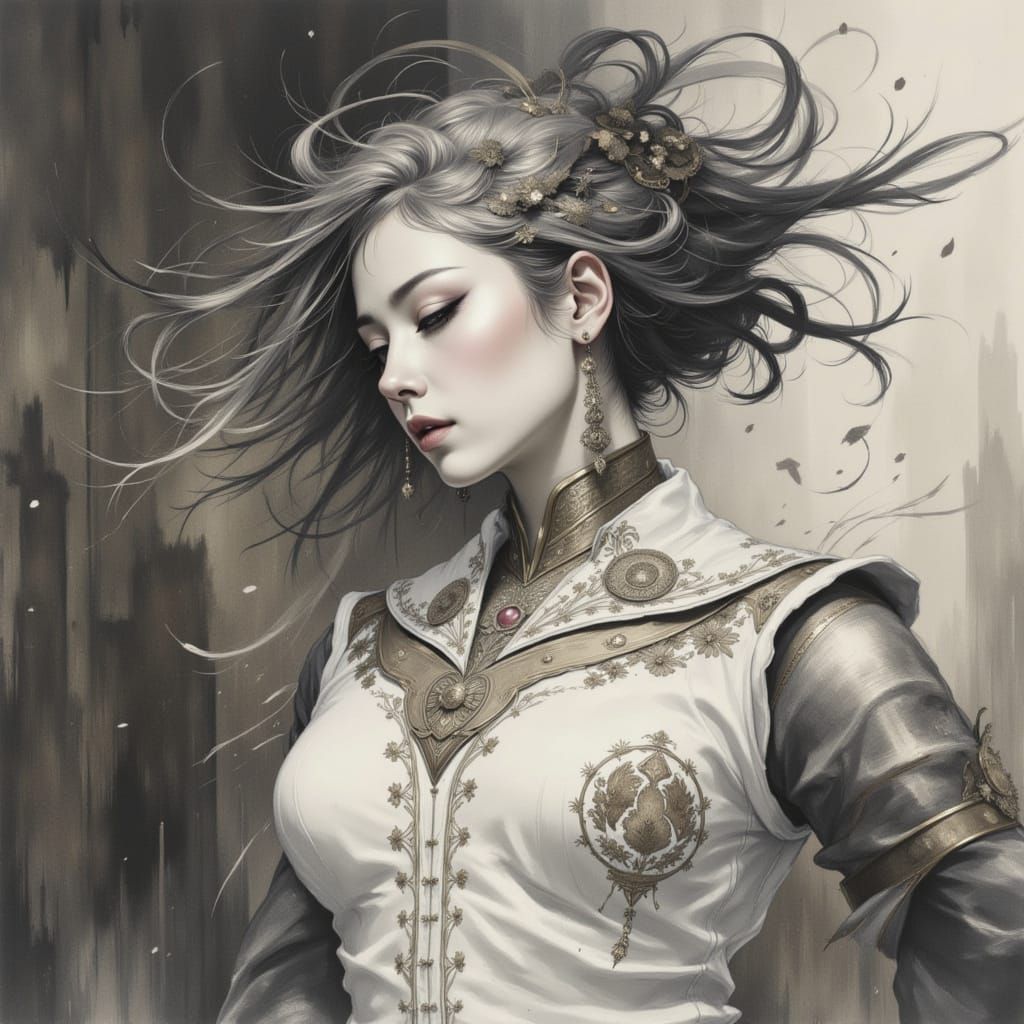 Melancholy Figure in Japanese Ink Brush Style