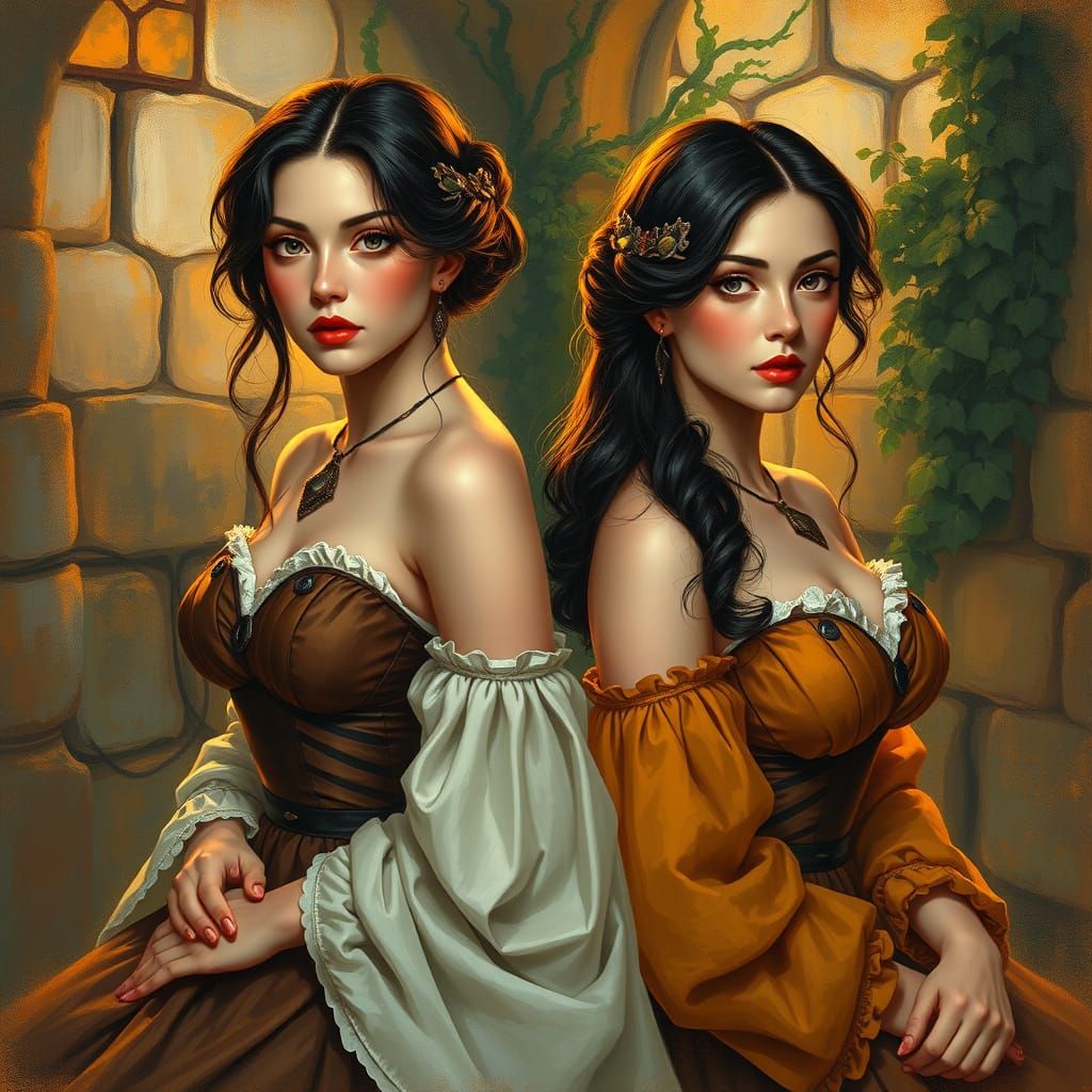 Medieval Fantasy Pinup Women in a Golden Light