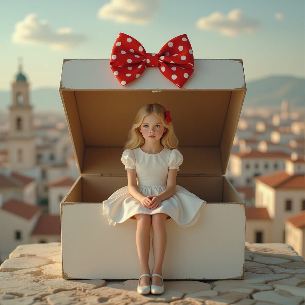 Thumbelina in a Gigantic Box, Hyperrealistic Style