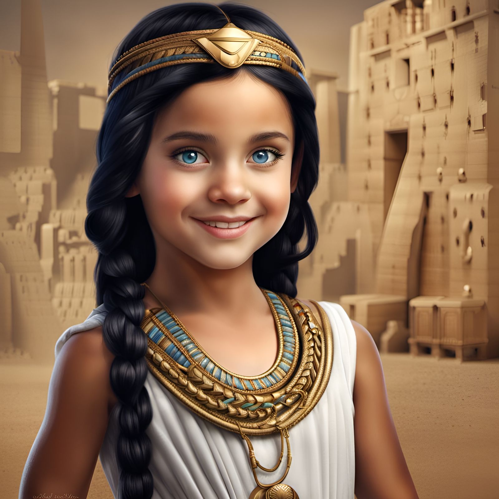 Smiling Egyptian Princess with Braided Hair