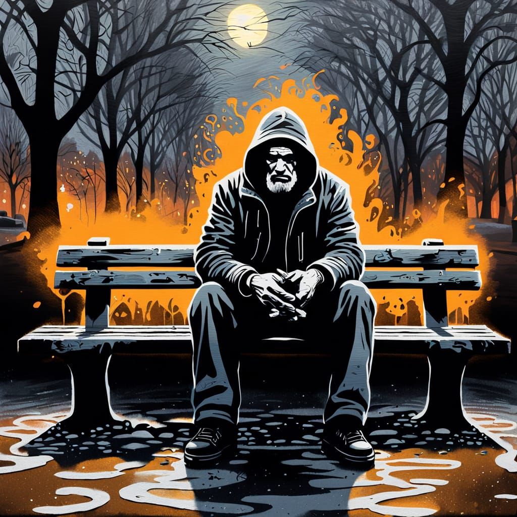 Prophet with Broken Token in Foggy Winter Street Art