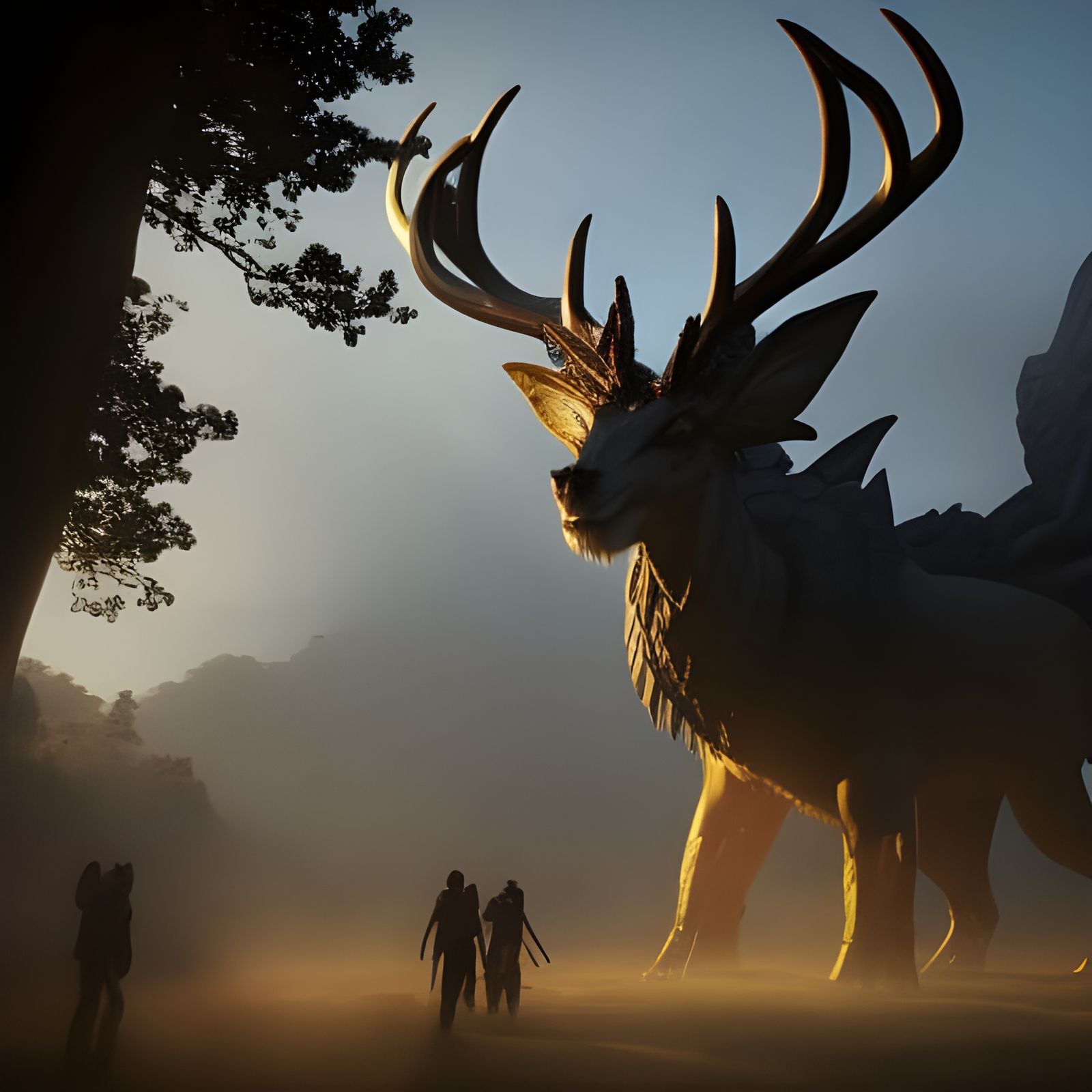 Fierce Stag Dragon in Detailed Matte Painting