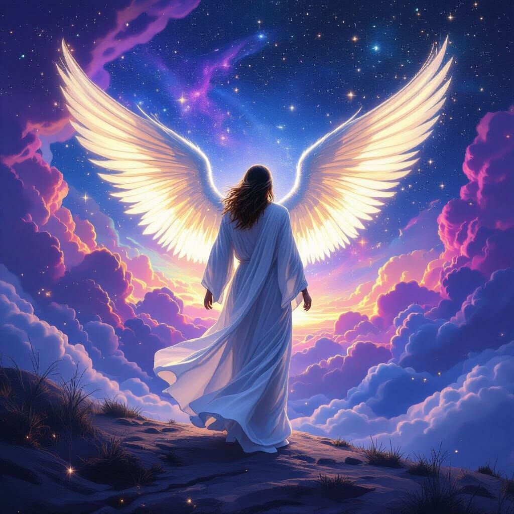 Biblical Angel in Distant Galaxy, Ethereal Glow