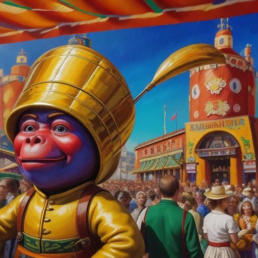 Drunk Monkeys Celebrate Oktoberfest as Oil Painting