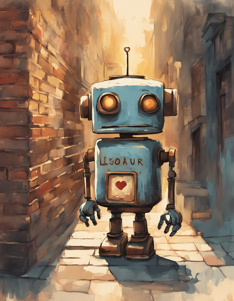 Rusty Tin Can Robot in Whimsical Industrial Fantasy