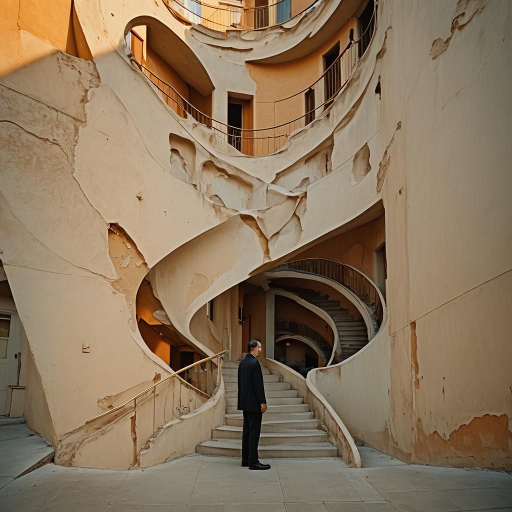 Surreal Staircase Nexus in Triangular Formation