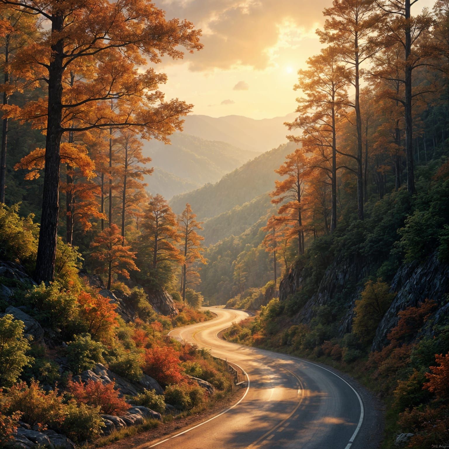 Smoky Mountain Road at Sunset: Fantasy Concept Art