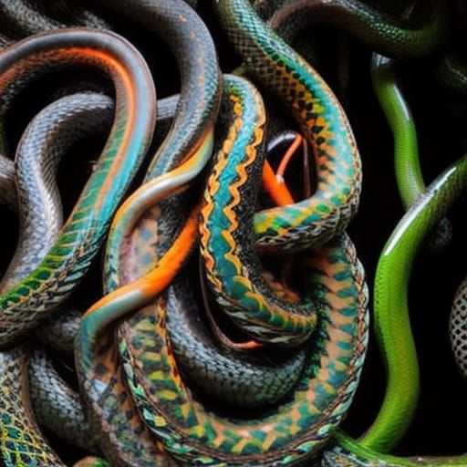 Menacing Snakes in a Colorful Swamp