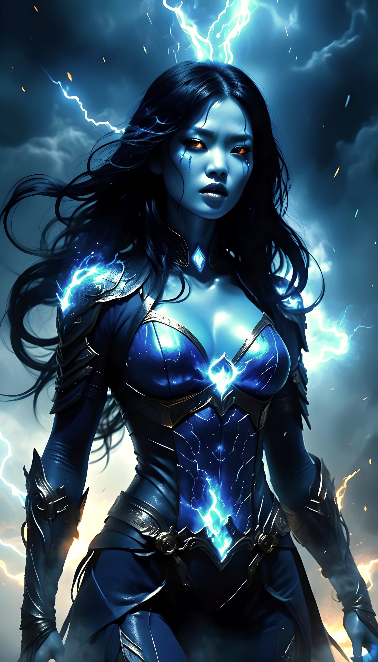 Ethereal Blue Superheroine Ready for Battle