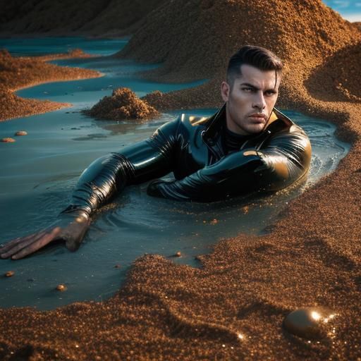 Man in Latex Sinking in Quicksand