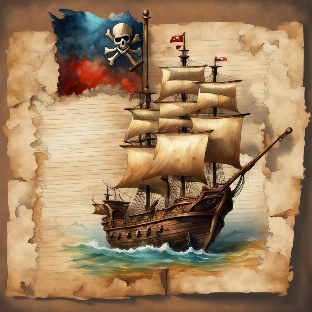 Pirate in Indian Dress with Journal, Vintage Watercolor