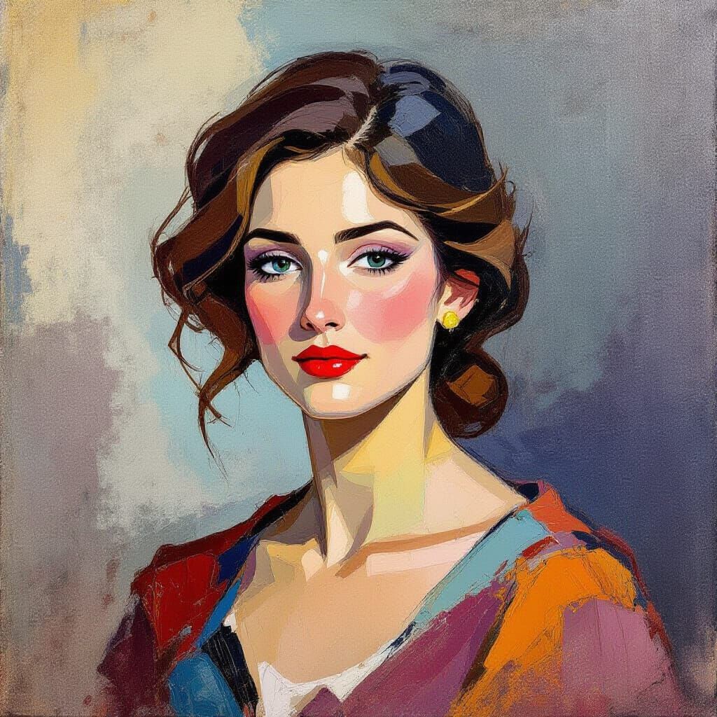 Fauvist Woman Portrait in Gouache Watercolor Style